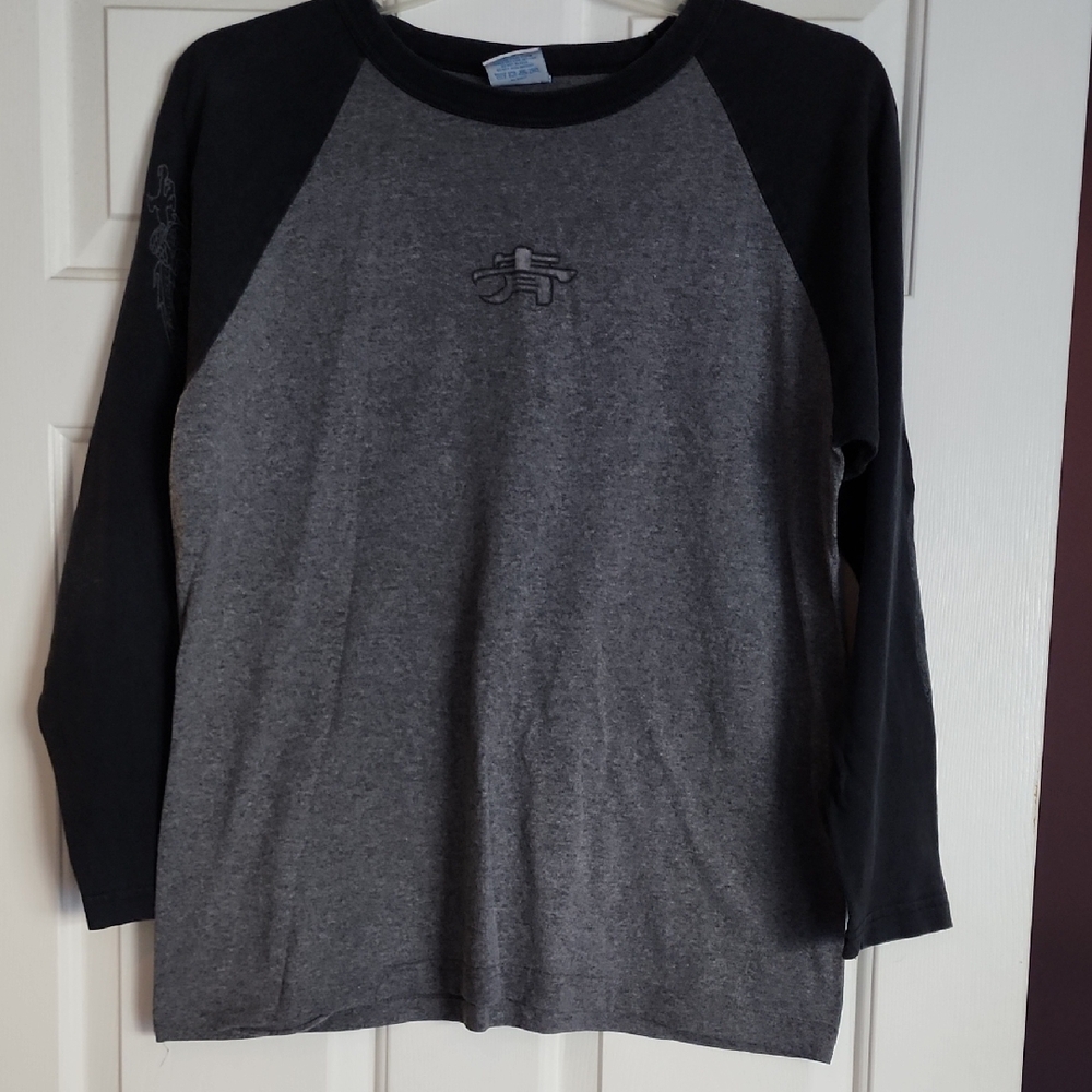 Gray and Black Long Sleeve Men's Tee